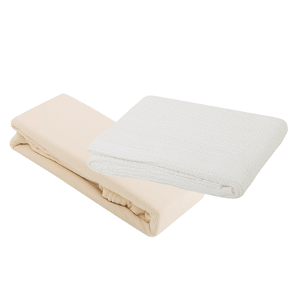 2 Cot Fitted Sheets & Cellular Blanket Bundle