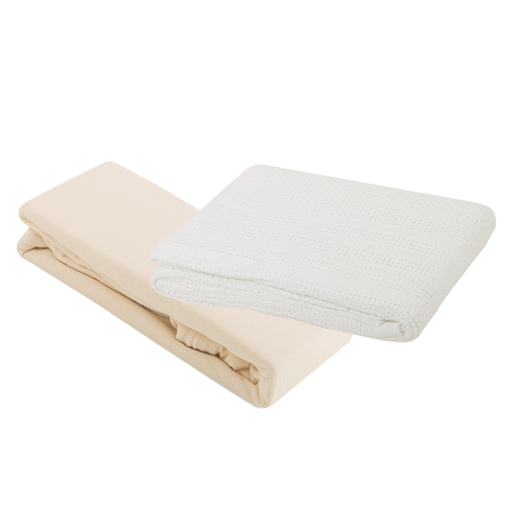 2 Pram Fitted Sheets & Cellular Blanket Bundle