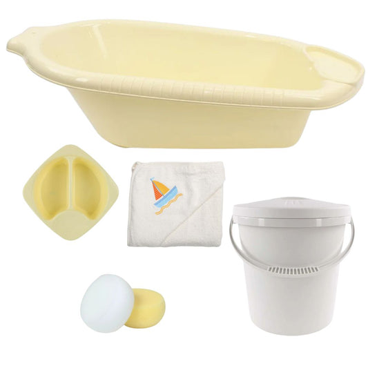 Junior Joy Baby Bath Time Essentials Bundle-Baby Bath Robe-Cream – 5 Piece Set