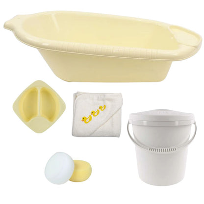 Junior Joy Baby Bath Time Essentials Bundle-Baby Bath Robe-Cream – 5 Piece Set