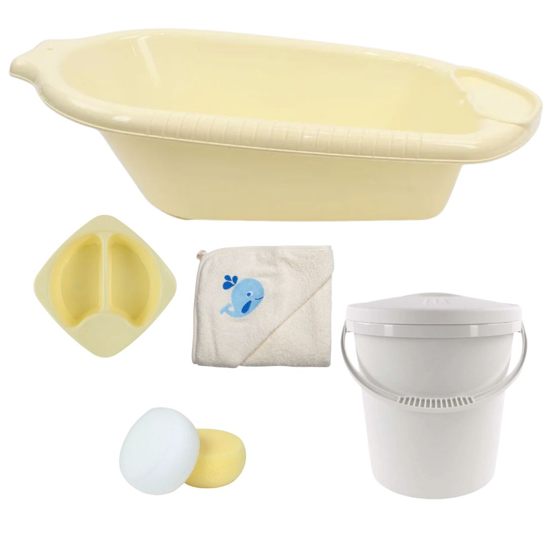 Junior Joy Baby Bath Time Essentials Bundle-Baby Bath Robe-Cream – 5 Piece Set