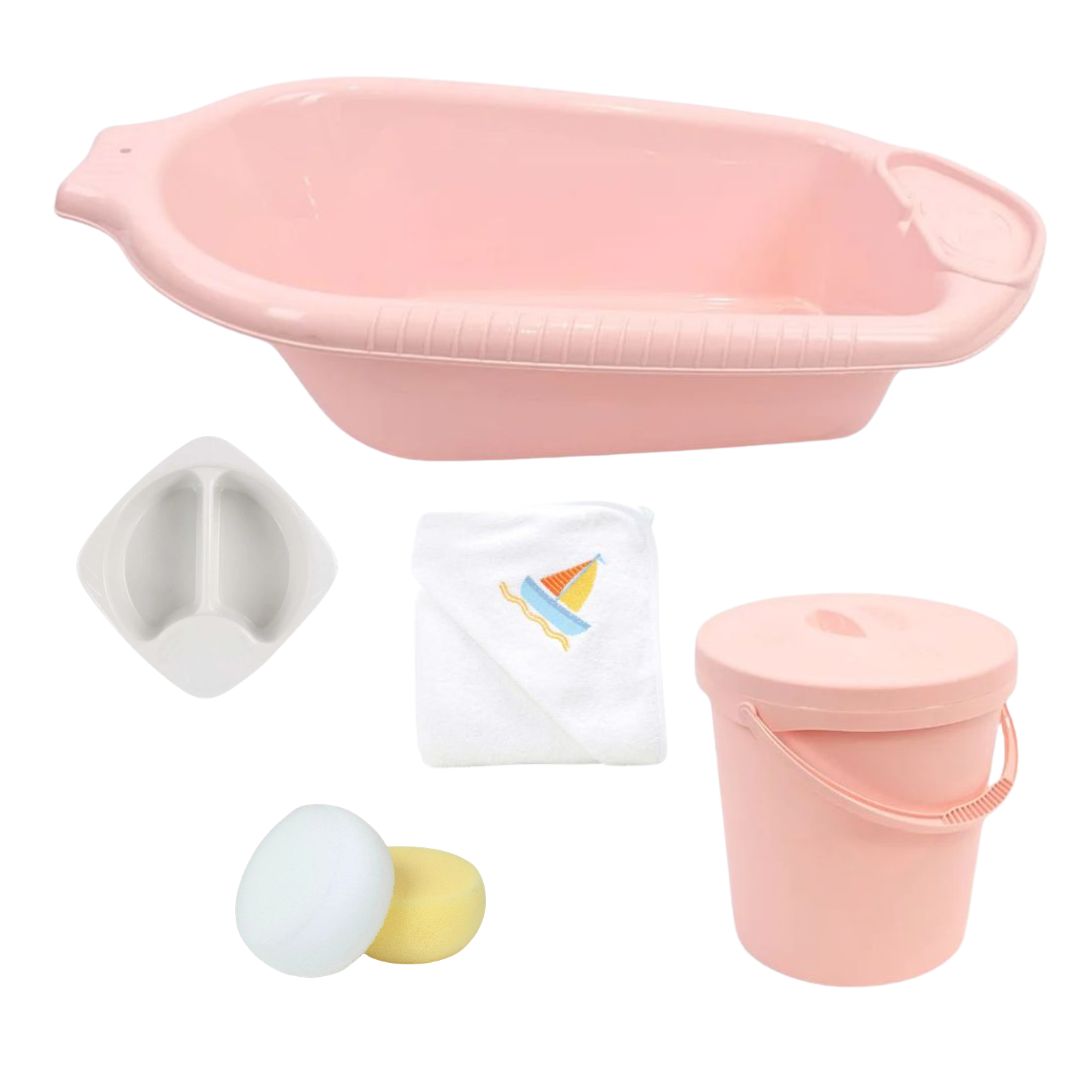 Junior Joy Baby Bath Time Essentials Bundle-Pink – 5 Piece Set