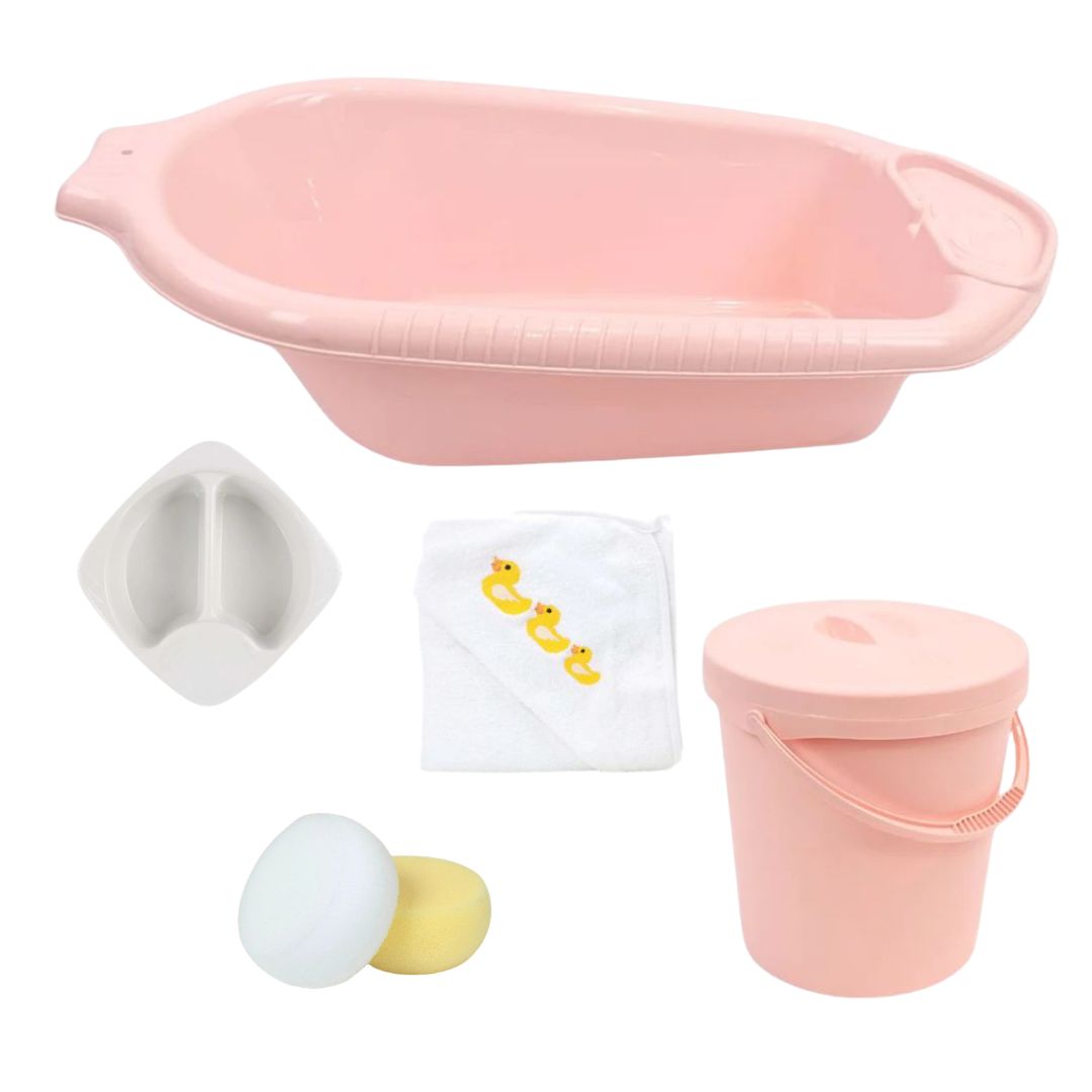 Junior Joy Baby Bath Time Essentials Bundle-Pink – 5 Piece Set