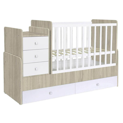 Cot Bed Simple 1100 with Drawer Unit Elm-White