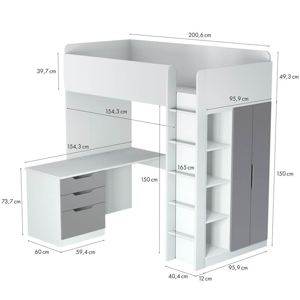 Kids High Sleeper Loft Bed Storage Bundle