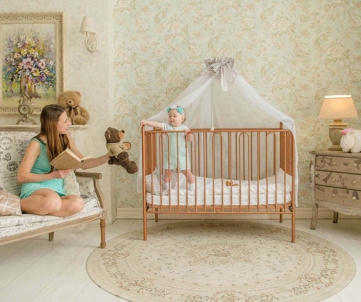 Vintage Metal Baby Cot 150, Gold