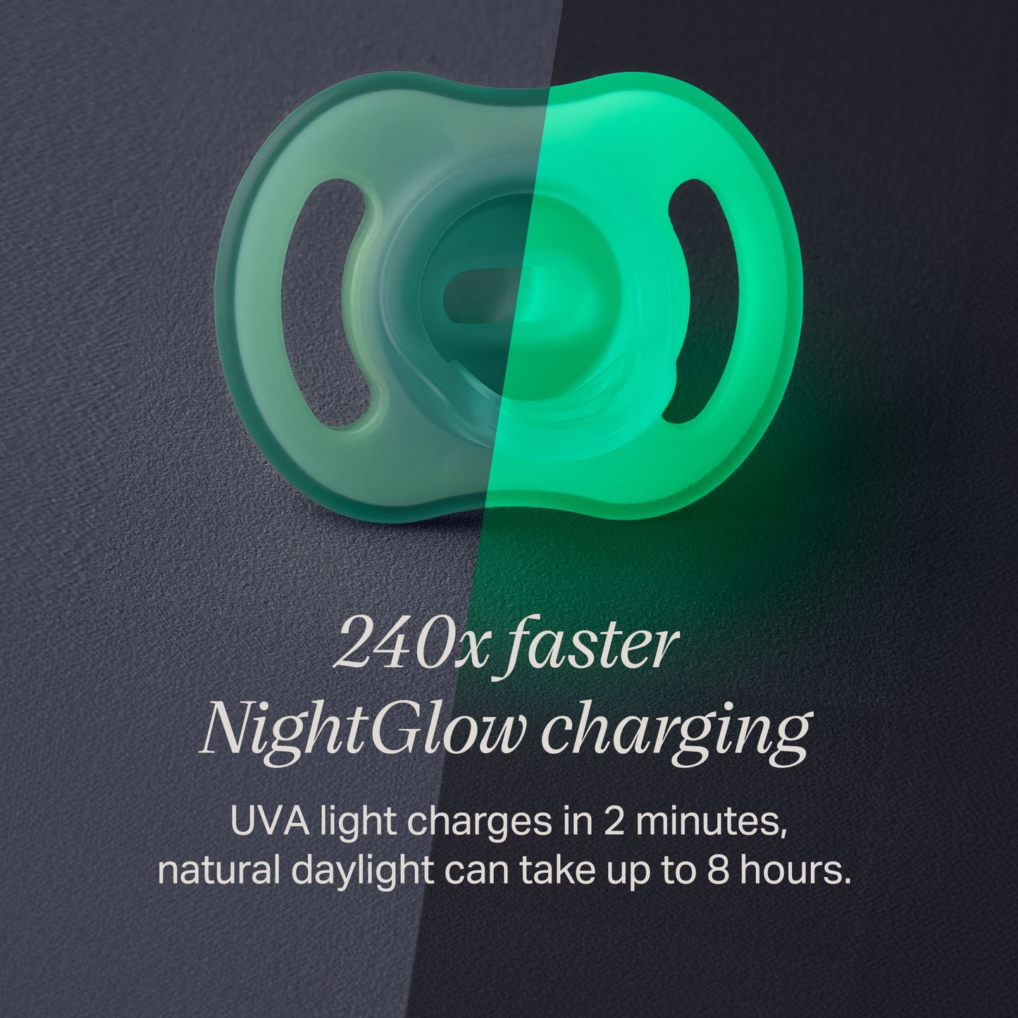 Tommee Tippee NightGlow Pod with 0-6m Ultra-light NightGlow Soother, Charge Glow in the Dark Dummies in 2 Minutes, 3x AA Batteries Lithium Only or Mains-Powered USB Cable, Portable UVC Steriliser