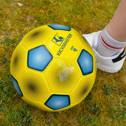 Kickmaster Football | Durable Training Football for Kids | Black & Yellow Fabric Football | Size 4