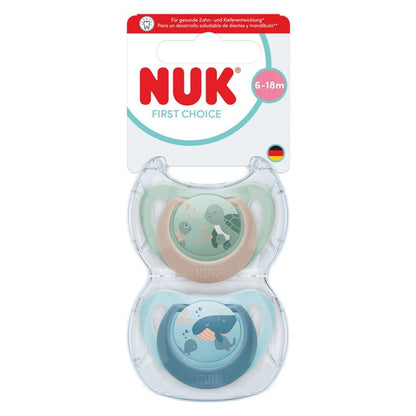 NUK First Choice Baby Dummies 6–18 Months – Orthodontic Silicone Soothers (2 Pack)