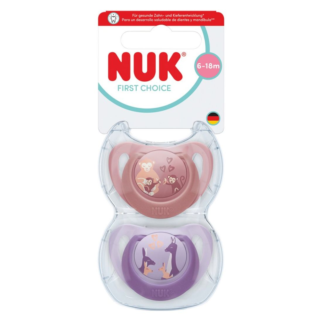 NUK First Choice Baby Dummies 6–18 Months – Orthodontic Silicone Soothers (2 Pack)