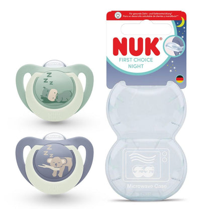 NUK First Choice Night Baby Dummies 6–18 Months – Glow in the Dark Orthodontic Soothers (2 Pack)