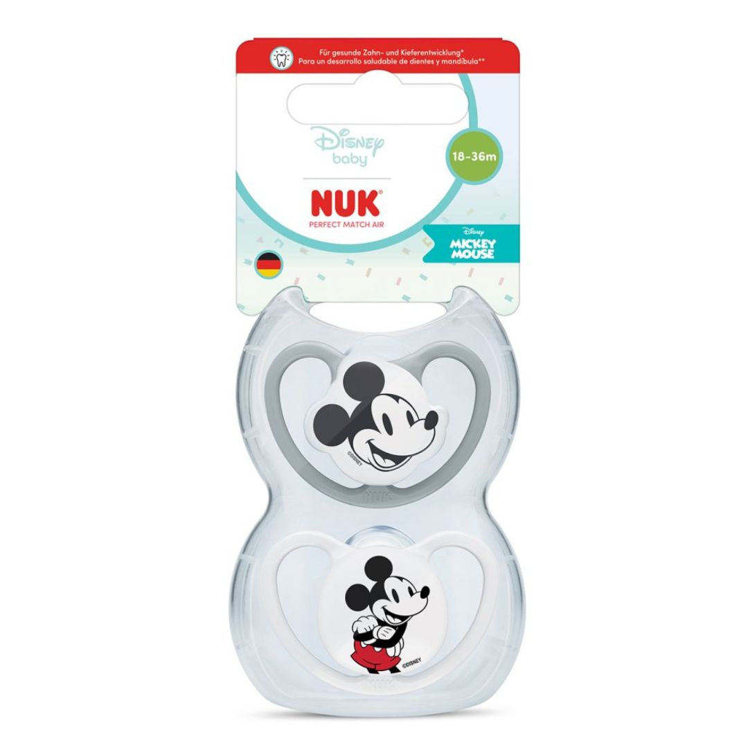 NUK Perfect Match Air Baby Dummies 18–36 Months – Orthodontic Silicone Soothers with Airflow Design (2 Pack)