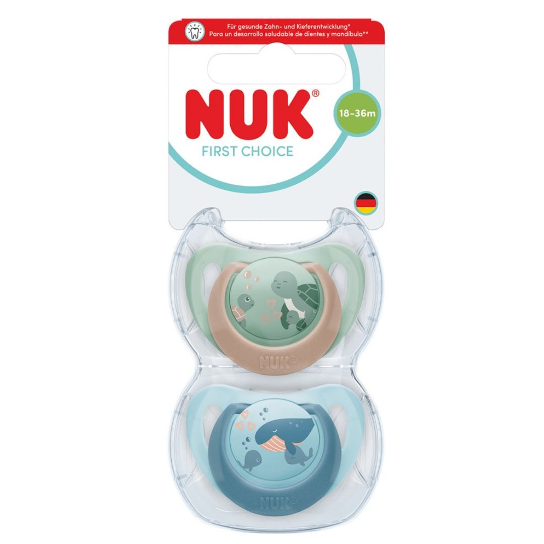 NUK First Choice Baby Dummies 18–36 Months – Orthodontic Silicone Soothers (2 Pack)