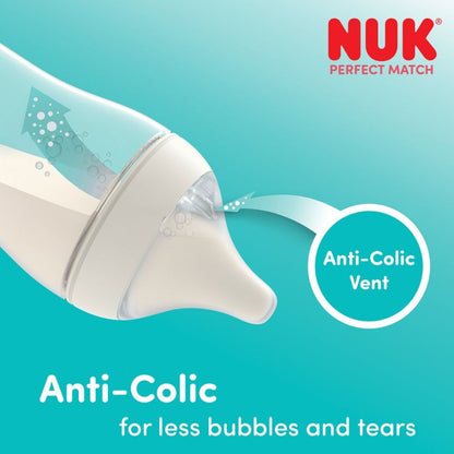 NUK Perfect Match Baby Bottle Set | 0+ Months | 4 x 260ml Anti-Colic Bottles | Rainbow Edition