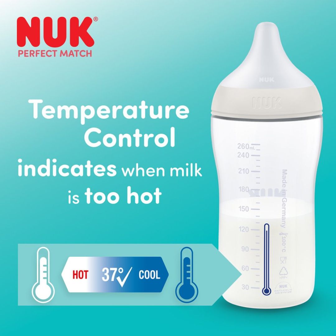 NUK First Choice Baby Bottle 150ml 0+ Months – Anti-Colic Feeding Bottle with Temperature Control Indicator