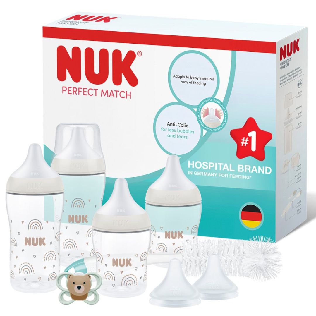 NUK Perfect Match Perfect Start Newborn Essentials Baby Bottles Set | 0-6 Months | 8 Piece Starter Set