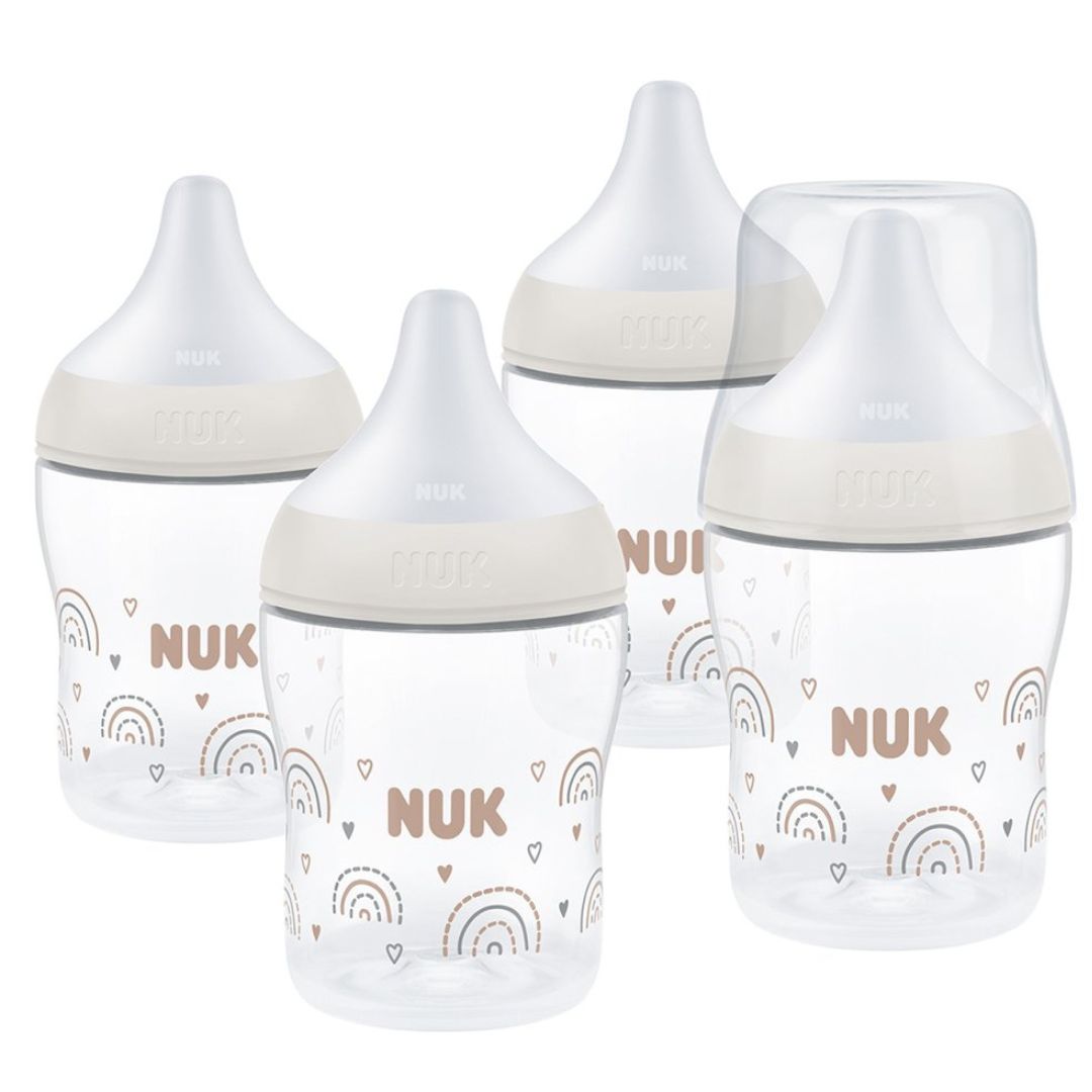 NUK Perfect Match Baby Bottle Set | 0+ Months | 4 x 150ml Anti-Colic Bottles | Rainbow Edition
