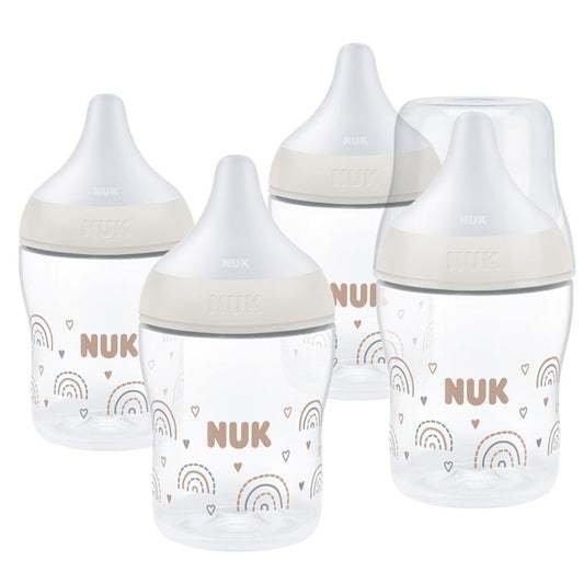 NUK Perfect Match Baby Bottle Set | 0+ Months | 4 x 150ml Anti-Colic Bottles | Rainbow Edition