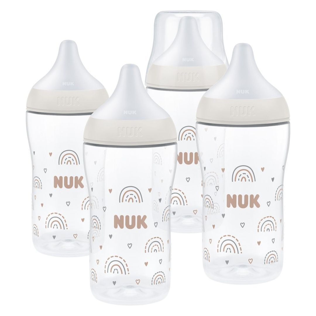 NUK Perfect Match Baby Bottle Set | 0+ Months | 4 x 260ml Anti-Colic Bottles | Rainbow Edition