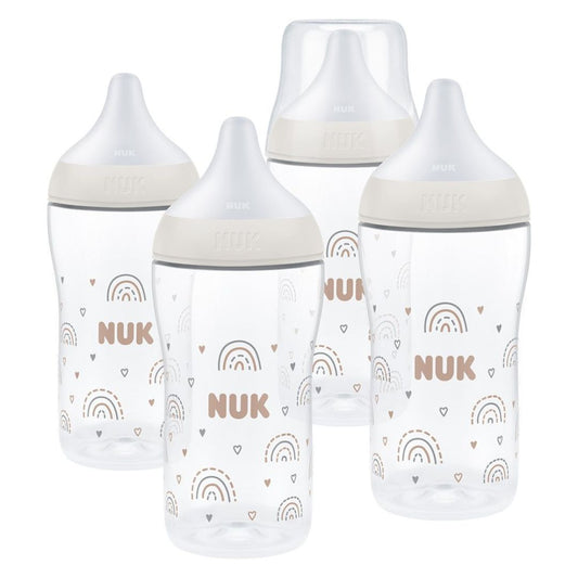 NUK Perfect Match Baby Bottle Set | 0+ Months | 4 x 260ml Anti-Colic Bottles | Rainbow Edition