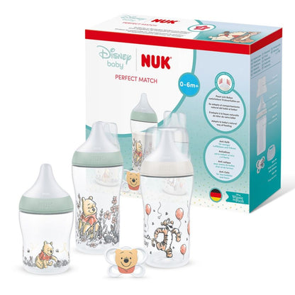 NUK Perfect Match Newborn Gift Set | 0-6 Months | 3 Bottles + 1 Air Soother | Anti-Colic Feeding Set