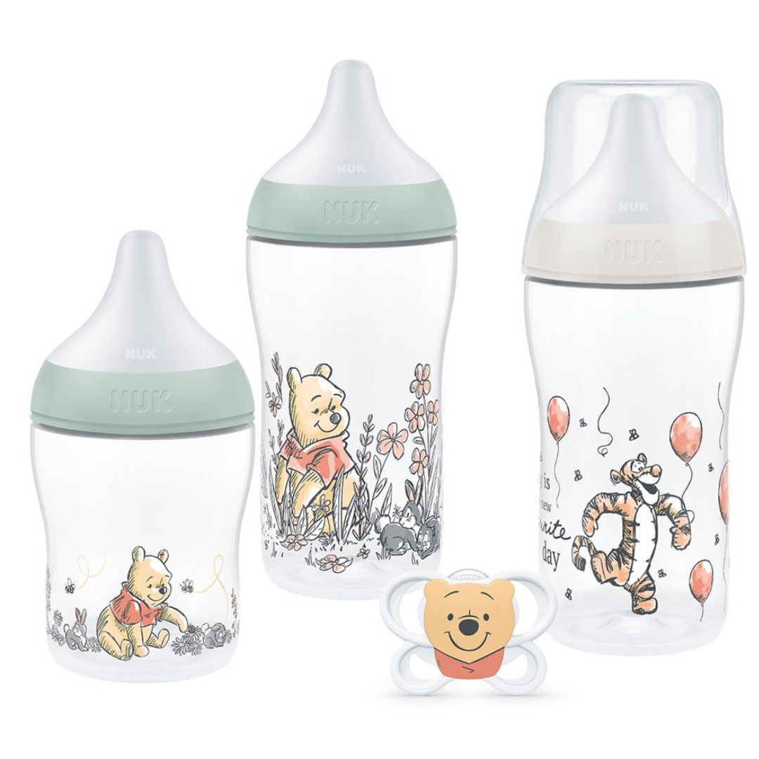 NUK Perfect Match Newborn Gift Set | 0-6 Months | 3 Bottles + 1 Air Soother | Anti-Colic Feeding Set