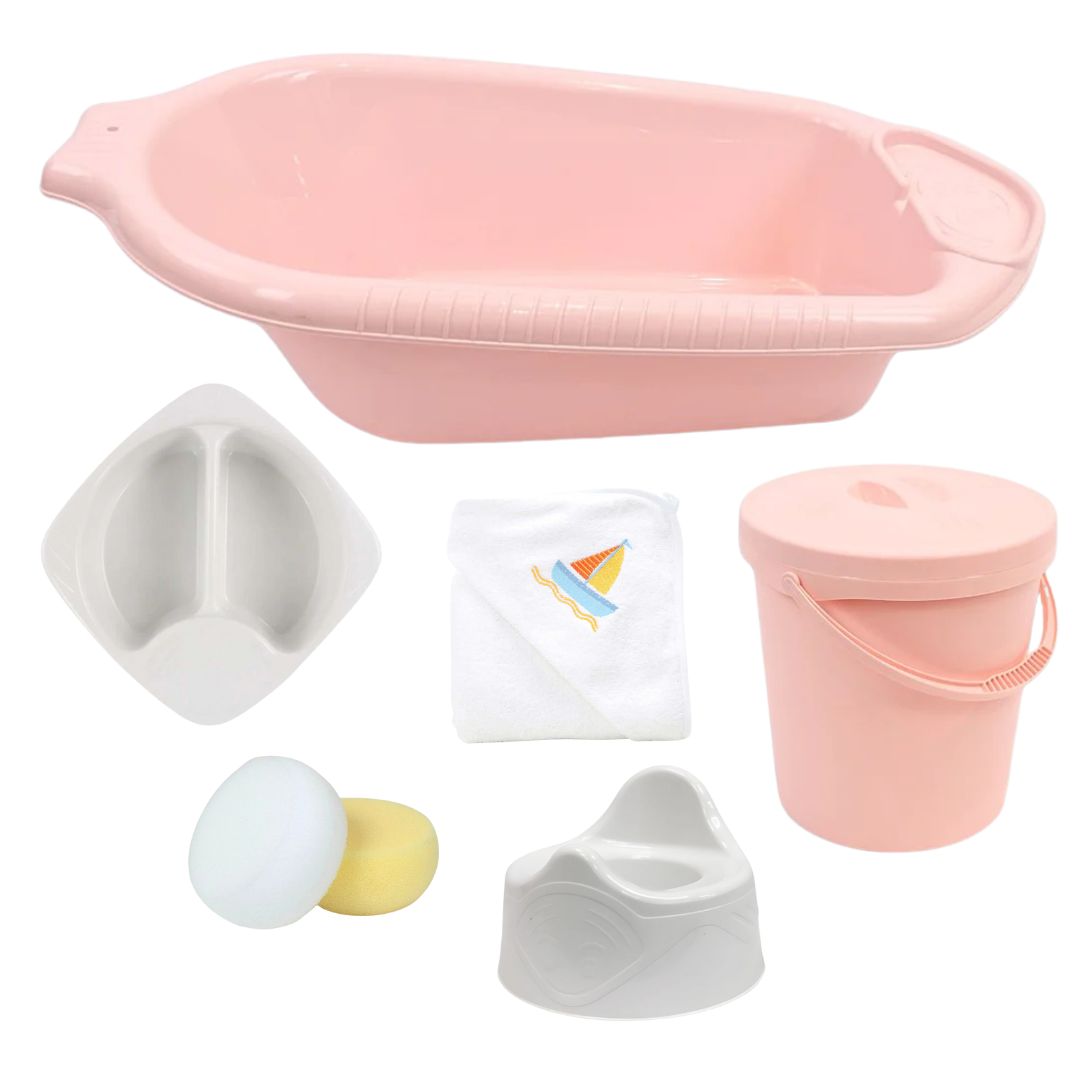 Junior Joy Baby Bath Time Essentials Bundle -Pink- 6 Piece Set