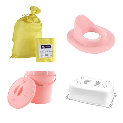 Potty Training Success Kit – Stepping Stool, Toilet Trainer, Nappy Laundry Bag & Pail