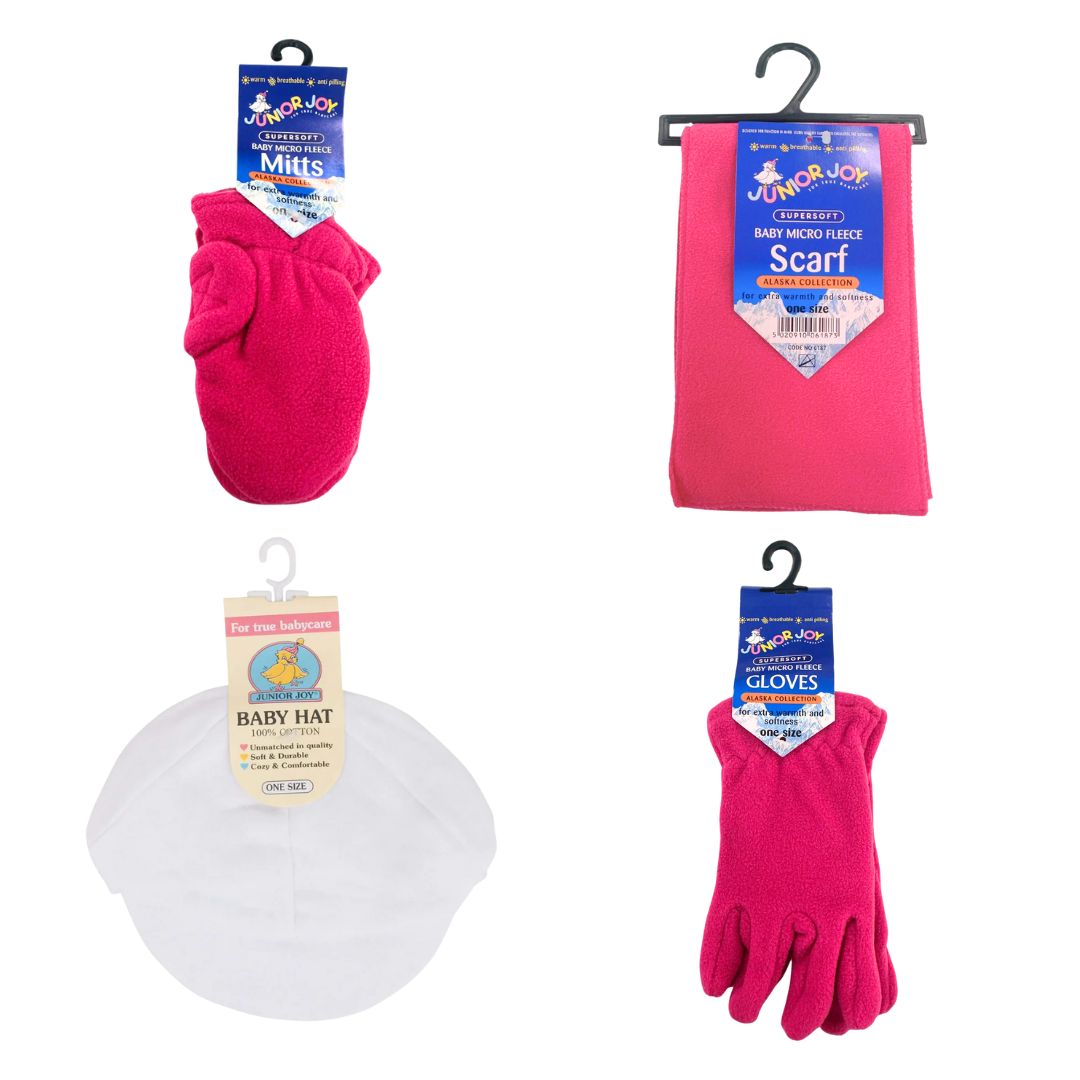 Winter Warmers Baby Set – Hat with Peak, Micro Fleece Mitts, Fleece Gloves & Soft Micro Fleece Scarf