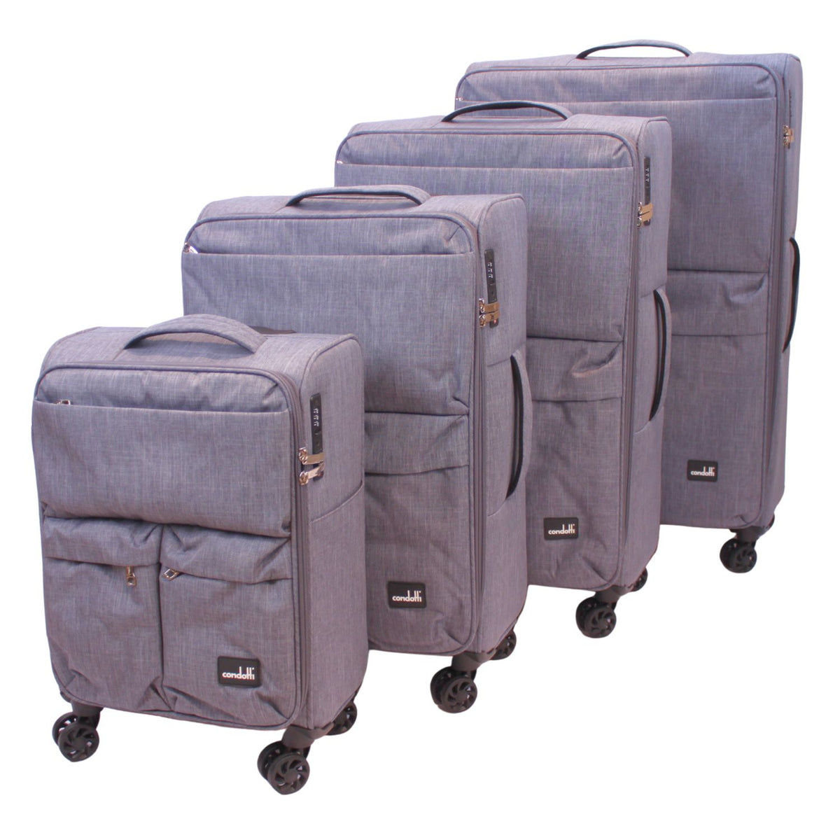 Condotti Pioneer 4 Piece Suitcase Set - 22", 24", 28", 32" Soft Shell Spinner Luggage
