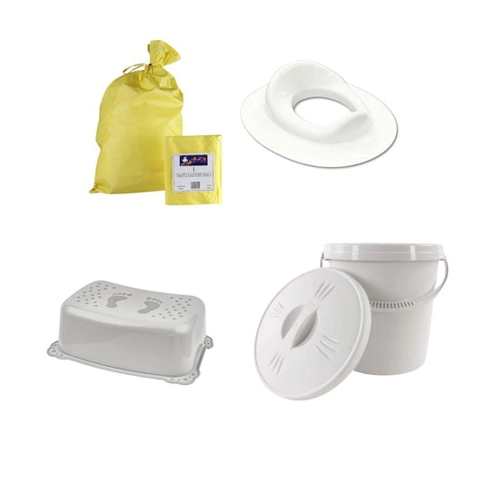 Potty Training Success Kit – Stepping Stool, Toilet Trainer, Nappy Laundry Bag & Pail
