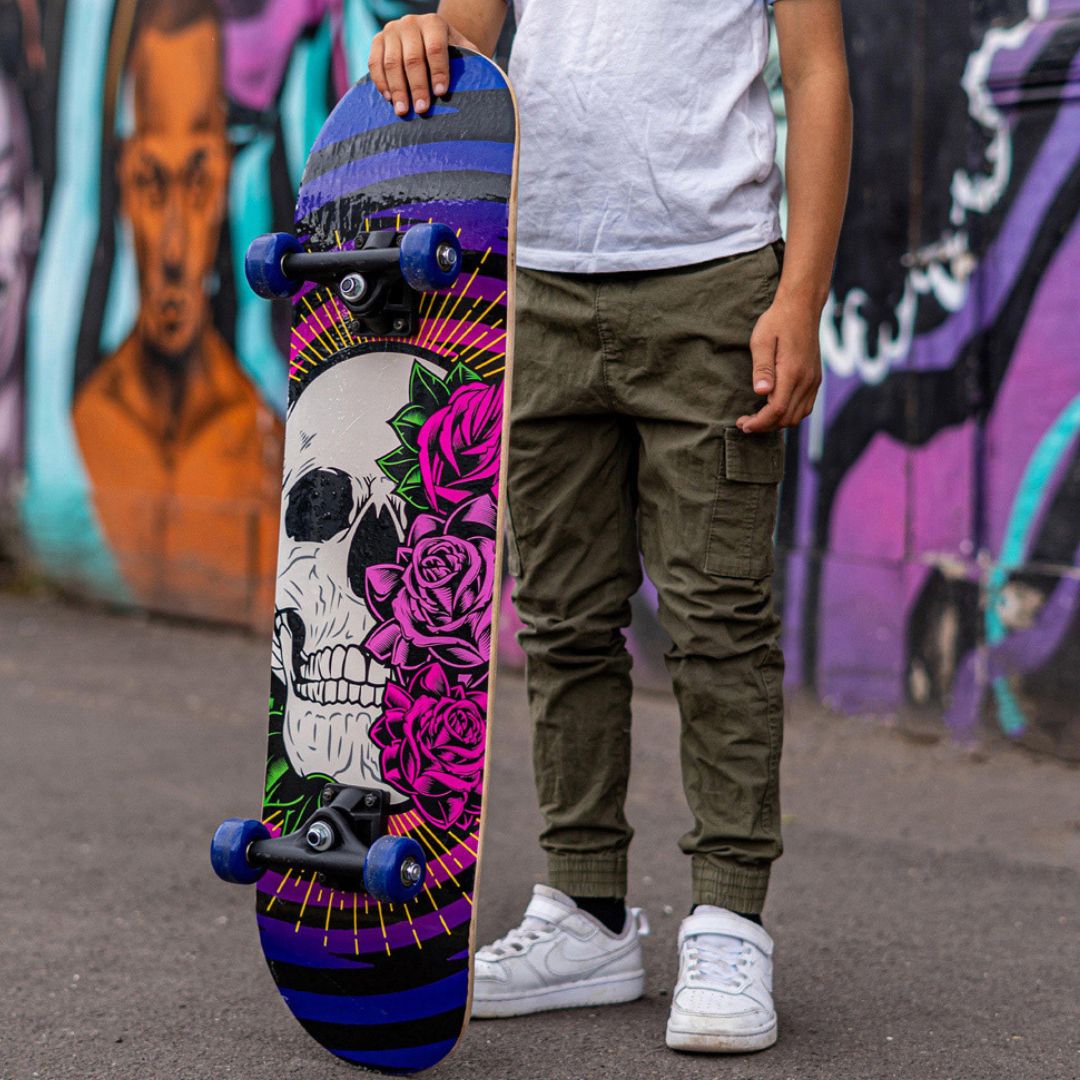 Stunted Urban Design Intermediate Skateboard 7 Ply Deck ABEC 7 Bearings Kids and Teens
