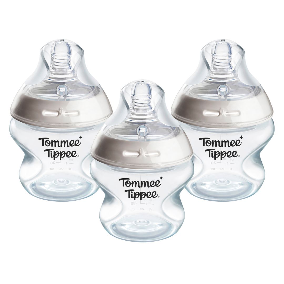 Tommee Tippee Natural Start Extra Slow Flow Bottles, 150ml, 3 Pack, Self-Sterilising