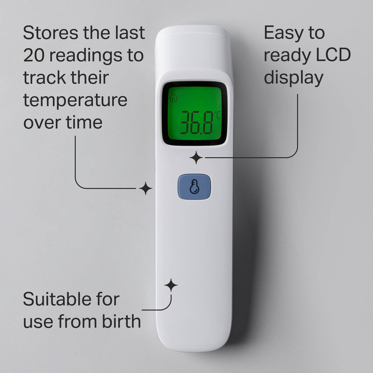 Tommee Tippee NoTouch Infrared Forehead Digital Thermometer, Instant Reading 0m+