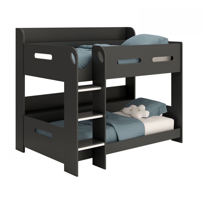Anthracite Bunk Bed with Built-In Shelf Storage – Space-Saving Modern Twin Sleeper for Kids