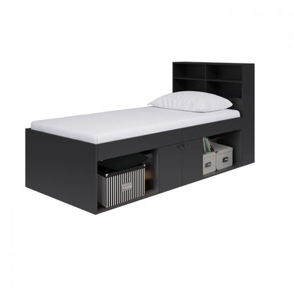 Kidsaw Black Low 3ft Cabin Bed with Bookcase Headboard and Built-In Storage