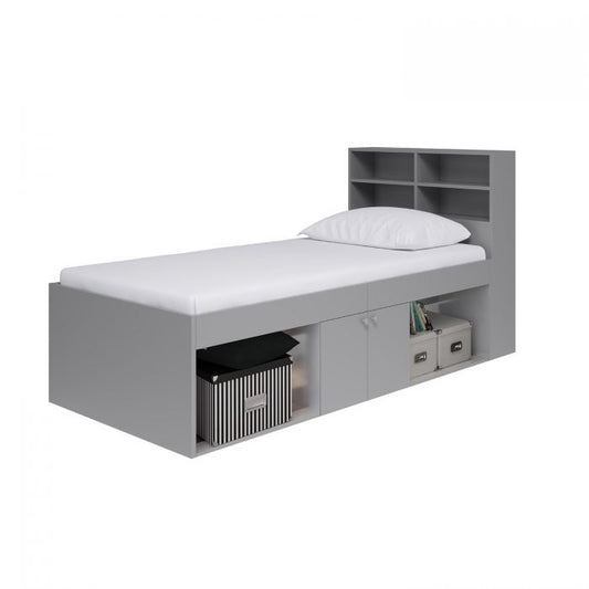 Kidsaw Grey Low 3ft Cabin Bed with Bookcase Headboard and Built-In Storage