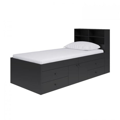 Kidsaw Black Multi-Drawer 3ft Cabin Bed with Bookcase Headboard & Cupboard