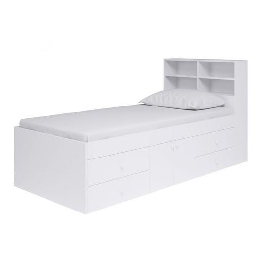 Kidsaw White Multi-Drawer 3ft Cabin Bed with Bookcase Headboard & Cupboard