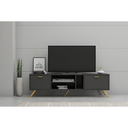 TV Cabinet – Dark Grey with Gold Accents, 1.6m
