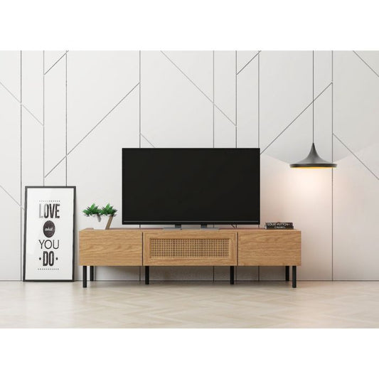 TV Cabinet – Mid Oak with Artificial Rattan, 1.4m