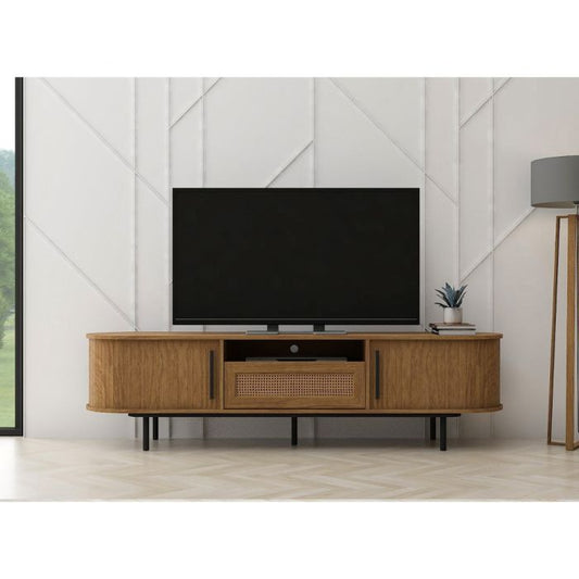 TV Cabinet – 1.8m Rattan Media Unit with Sliding Doors | Light Oak Finish