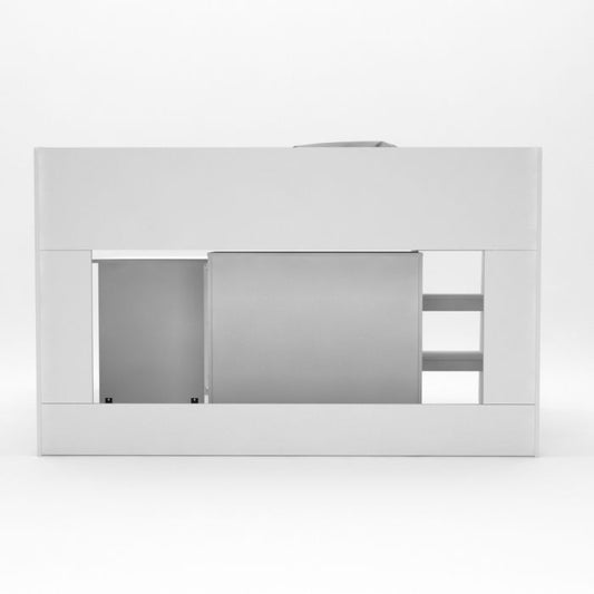 Kudl White Mid Sleeper Bed with Pull-Out Desk, Cupboard & Shelves – Loft Style Kids Storage Bed