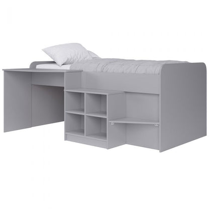 Kidsaw Grey Pilot Cabin Bed with Built-In Desk & Bookcase – Low Profile Space-Saving Kids Bed