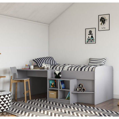 Kidsaw Grey Pilot Cabin Bed with Built-In Desk & Bookcase – Low Profile Space-Saving Kids Bed