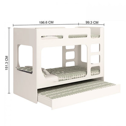 White POD Bunk Bed with Pull-Out Guest Bed & Reversible Ladder – Space-Saving Triple Sleeper for Kids