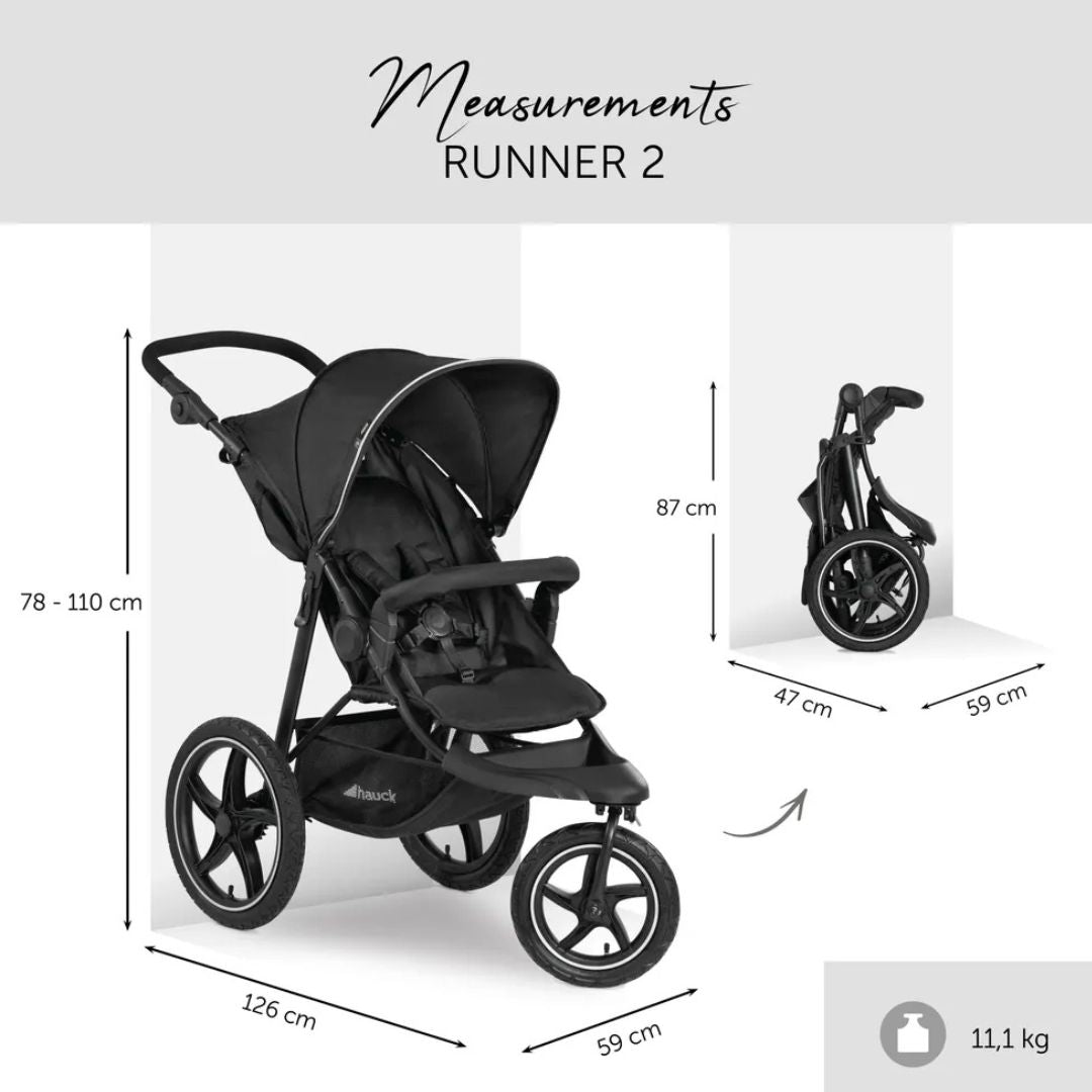 Hauck Runner 2 All-Terrain Pushchair with XL Pneumatic Wheels and Adjustable Handlebar